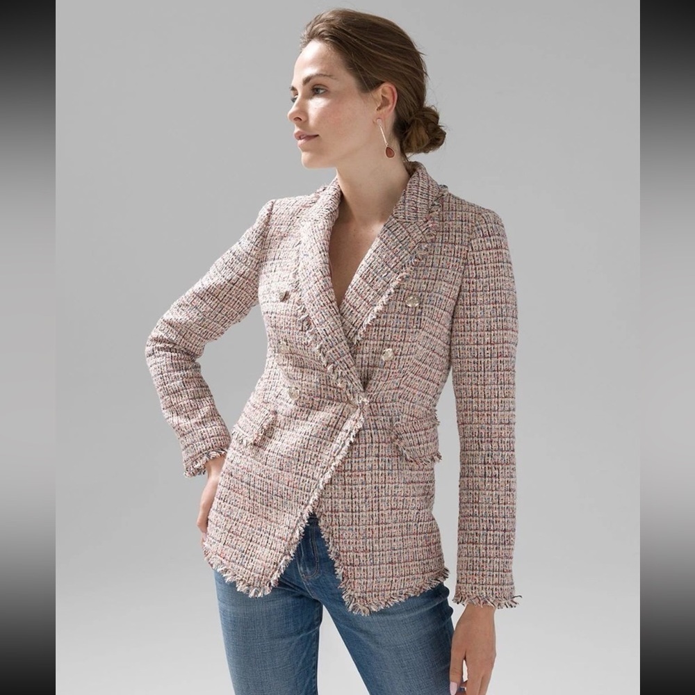 White House Black Market Multicolor Tweed Studio Blazer 10 Asymmetric Office
